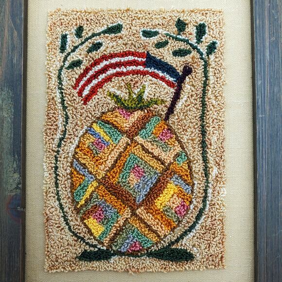 Rustic Needle Punch Wall Art Primitive Pineapple American Flag Patriotic Fiber - Picture 2 of 7